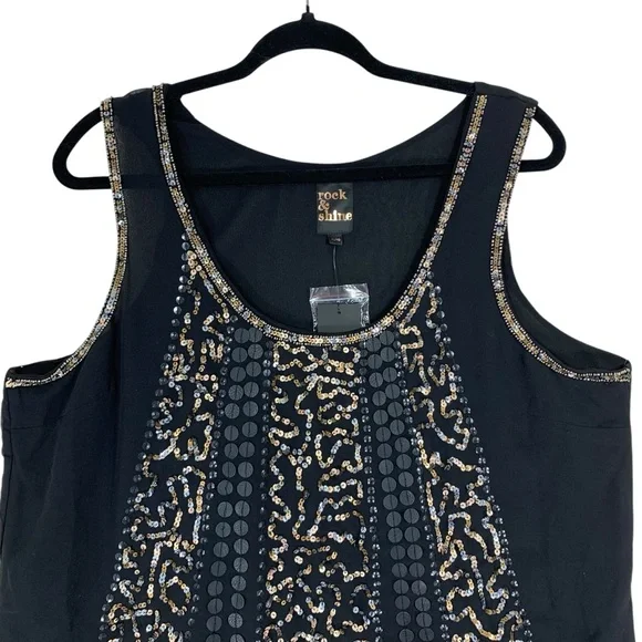 Reitman Elegant Black sequins camisole Embellished sleevelessTank Top size xl - Picture 3 of 13